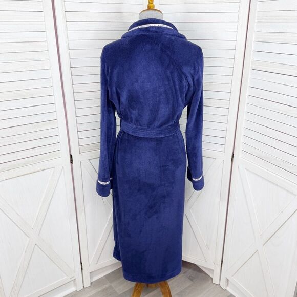 Victorias Secret Logo Ribbon Trim Fleece Bathrobe Robe Blue Small - Picture 4 of 12